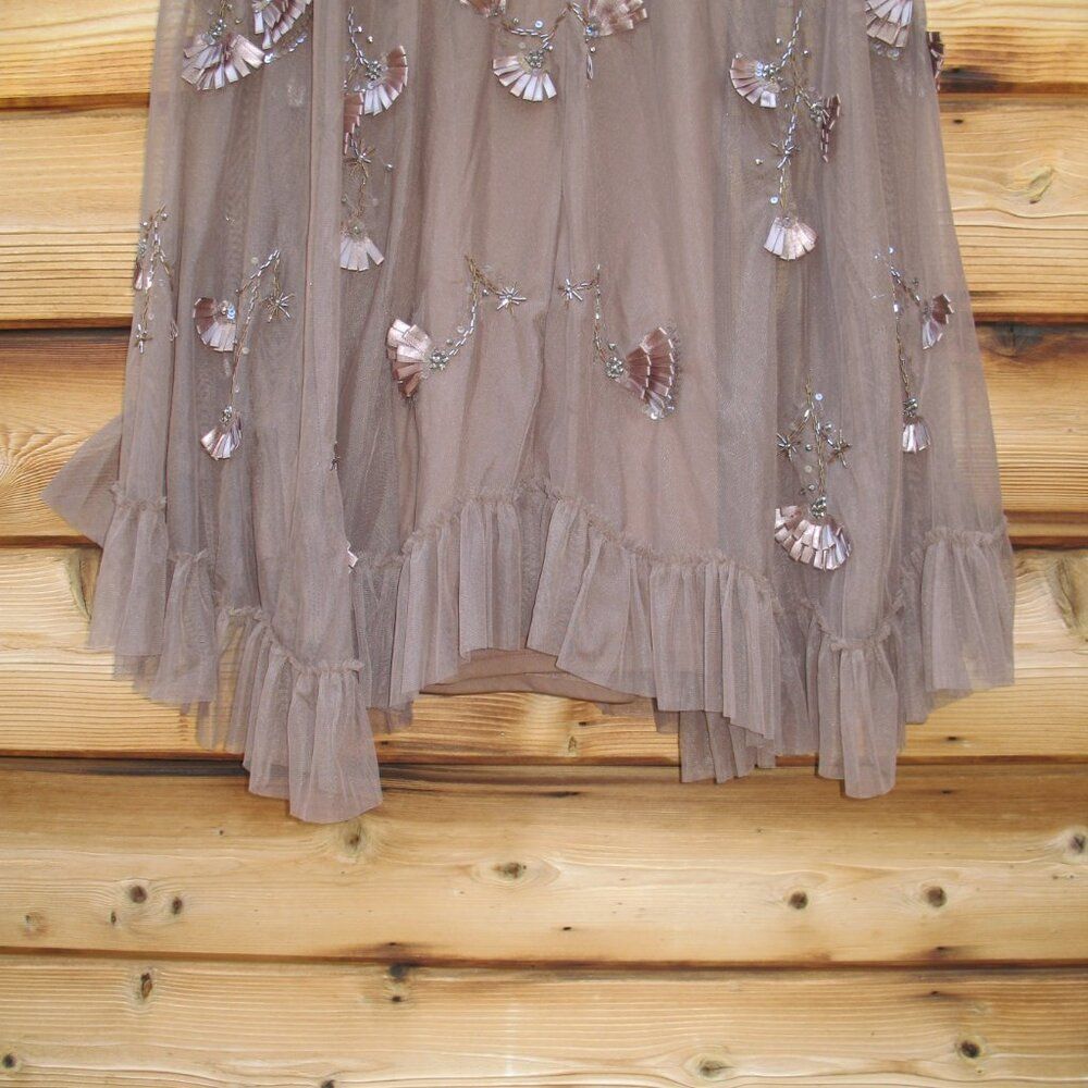 MAC DUGGAL 9257 Brown Embellished Long Flare Sleeve Mesh A-Line Dress - Picture 9 of 13